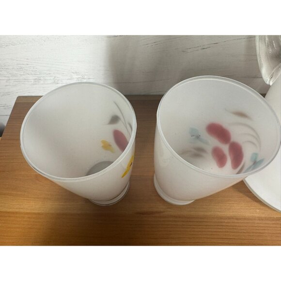 Vintage MCM Bartlett Collins Gay Fad White Frosted Fruit Pitcher & 4 Glasses - Picture 5 of 9